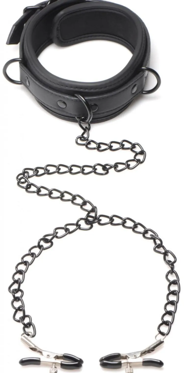 Master Series Leashes & Collars | Nipple Clamps & Stimulators>Adjustable Collar with Nipple Clamps