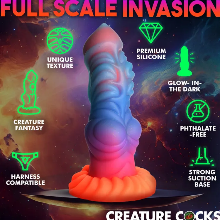 Creature Cocks Silicone Dildos>Alien Invader Glow-In-The-Dark Silicone Dildo