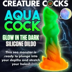 Creature Cocks Silicone Dildos>Aqua-Cock Glow-in-the-Dark Silicone Dildo