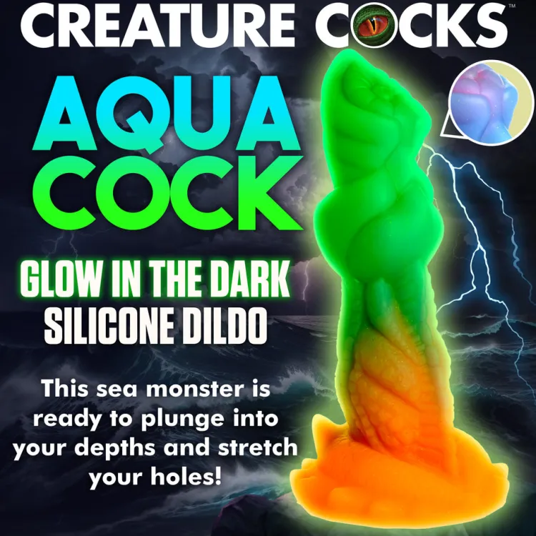 Creature Cocks Silicone Dildos>Aqua-Cock Glow-in-the-Dark Silicone Dildo