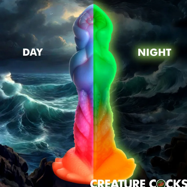 Creature Cocks Silicone Dildos>Aqua-Cock Glow-in-the-Dark Silicone Dildo