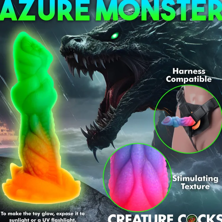 Creature Cocks Silicone Dildos>Aqua-Cock Glow-in-the-Dark Silicone Dildo