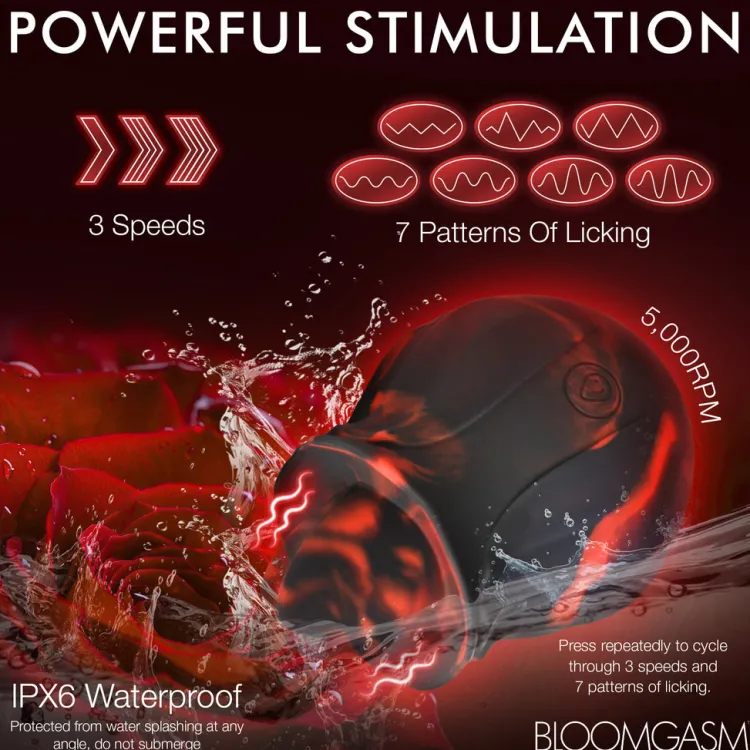 Bloomgasm Silicone Vibrators | Waterproof Vibrators>Black Kiss Rimming Rose