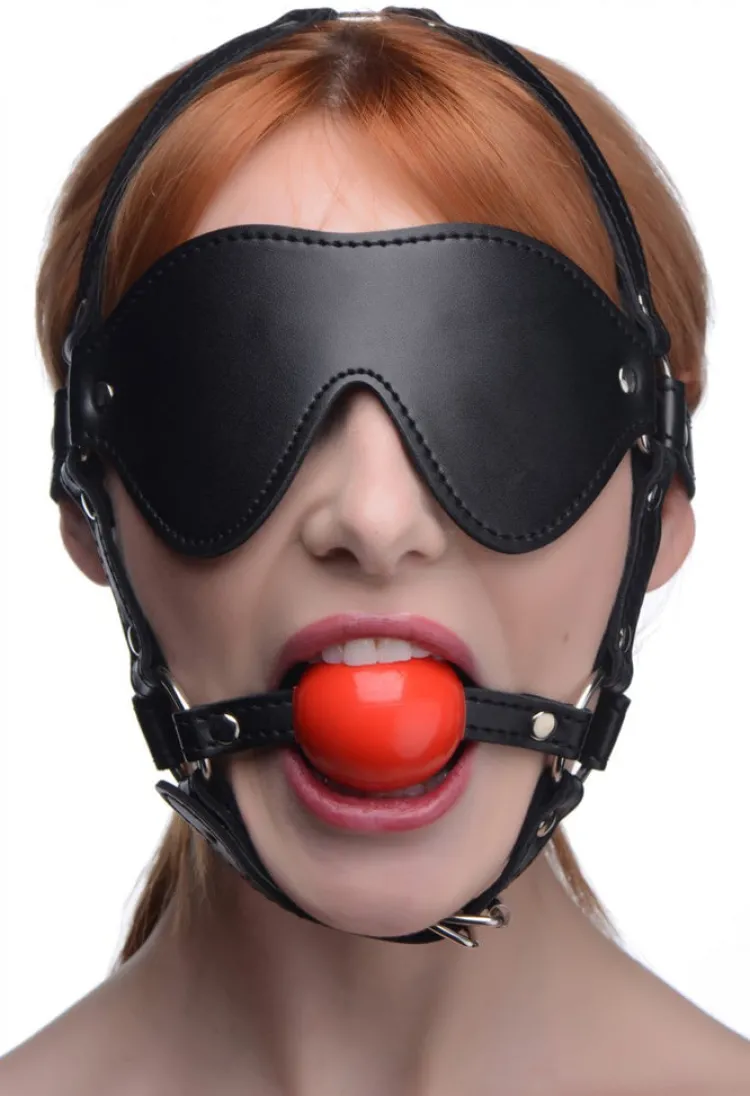 STRICT Ball Gags & Mouth Restraints | Masks & Dress-Up Accessories>Blindfold Harness and Ball Gag (Red)