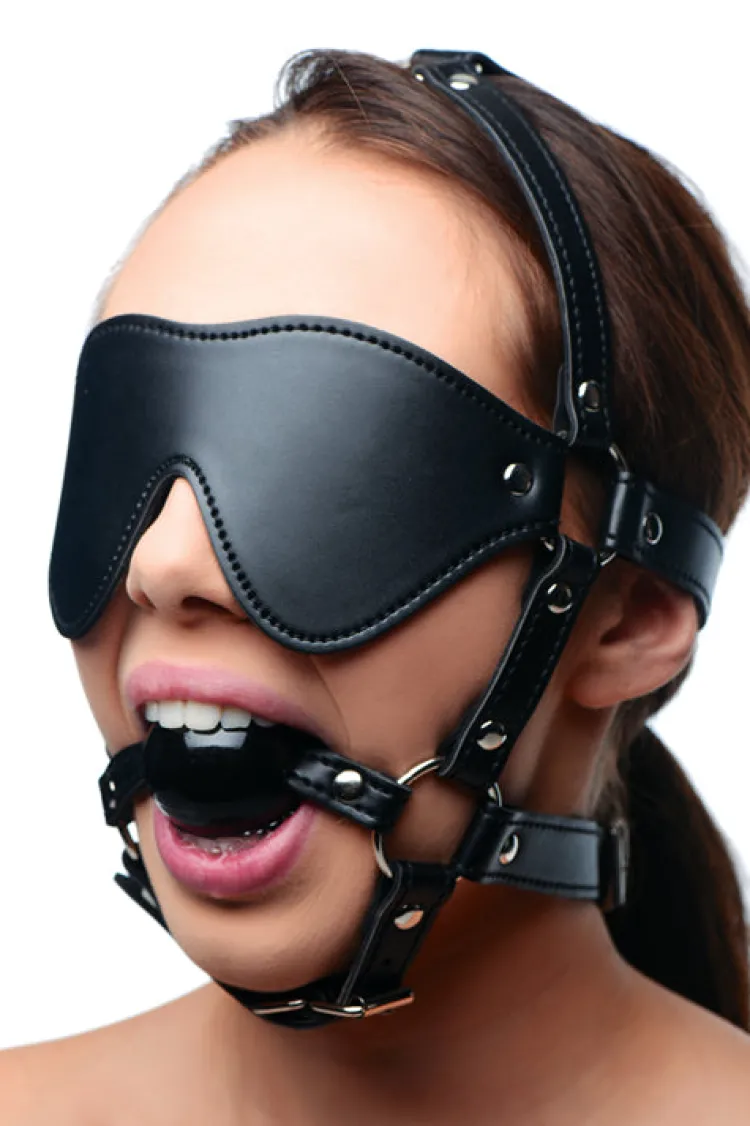 STRICT Ball Gags & Mouth Restraints | Masks & Dress-Up Accessories>Blindfold Harness and Ball Gag (Black)