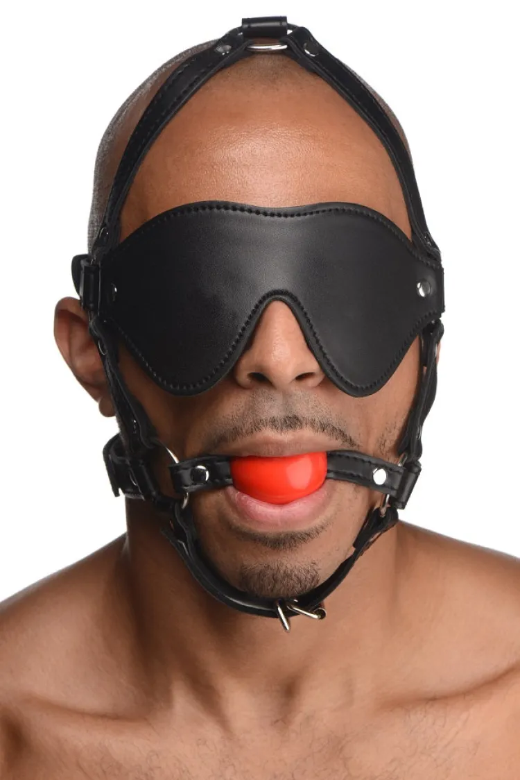 STRICT Ball Gags & Mouth Restraints | Masks & Dress-Up Accessories>Blindfold Harness and Ball Gag (Red)