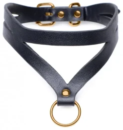 Master Series Leashes & Collars>Bondage Baddie Black and Gold Collar with O-Ring