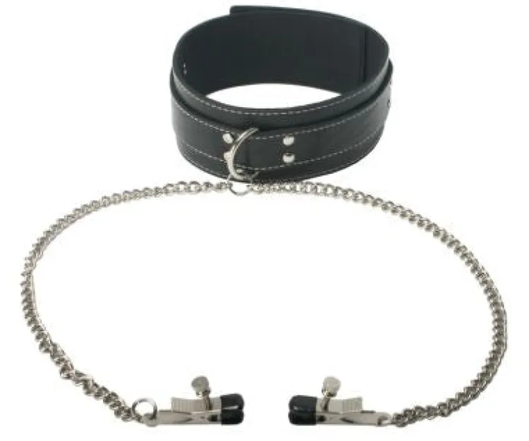 Strict Leather Leashes & Collars | Nipple Clamps & Stimulators>Coveted Collar with Nipple Clamp Attachment