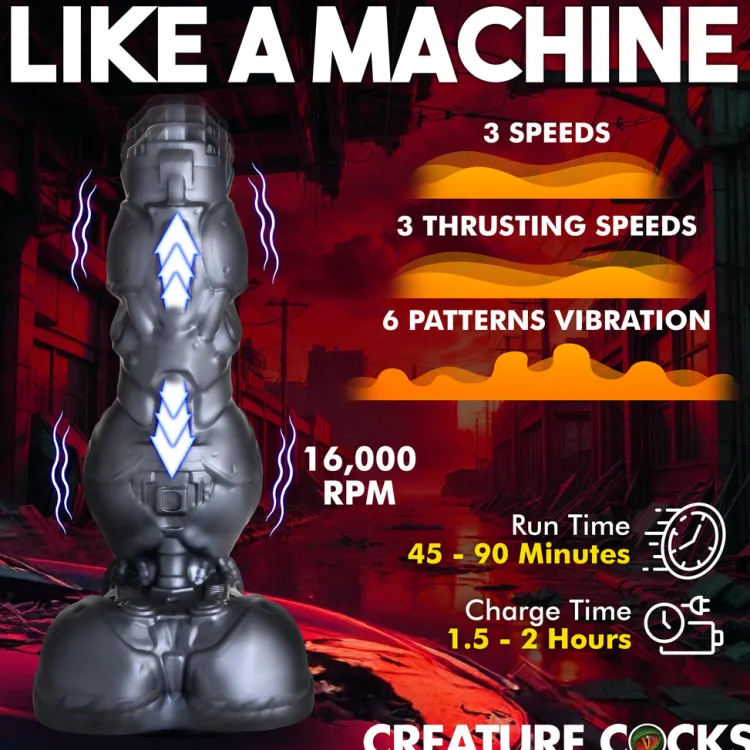 Creature Cocks Silicone Dildos | Vibrating Dildos>Cyborg Cock Thrusting & Vibrating Silicone Dildo