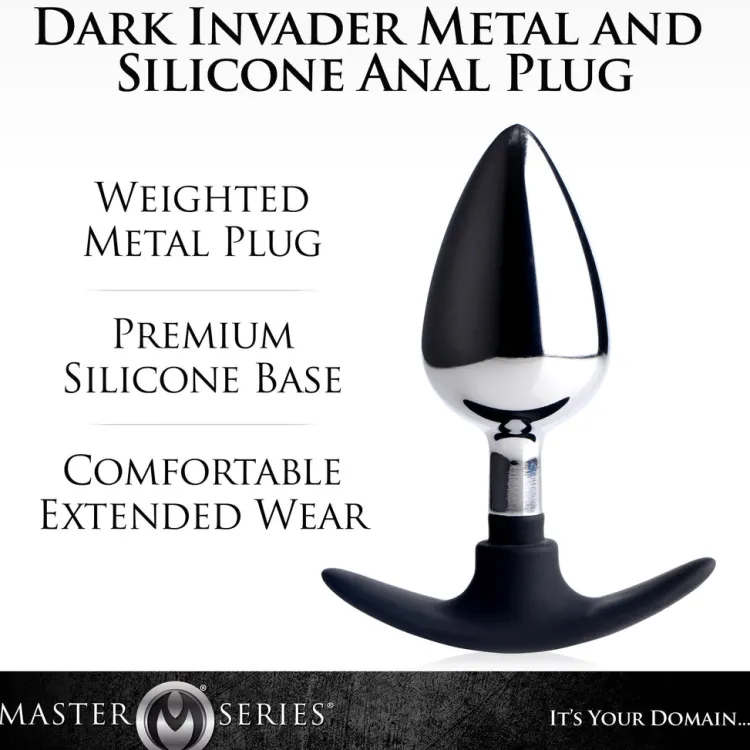 Master Series Butt Plugs | Aluminum & Steel Dildos & Insertables>Dark Invader Metal and Silicone Anal Plug