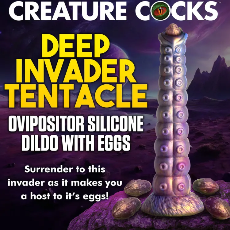 Creature Cocks Silicone Dildos | Non-Representational Dildos>Deep Invader Tentacle Ovipositor Silicone Dildo with Eggs