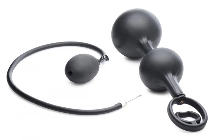 Master Series Unique Anal Toys | Butt Plugs>Devils Rattle Inflatable Silicone Anal Plug with Cock and Ball Ring