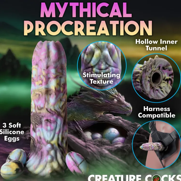 Creature Cocks Silicone Dildos | Non-Representational Dildos>Dragon Spawn Ovipositor Silicone Dildo with Eggs