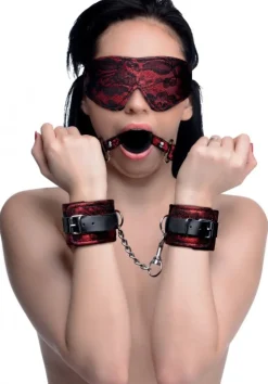 Frisky Starter Bdsm & Bondage Kits | Wrist & Ankle Cuffs>Lacy Red 5 Piece Bondage Set