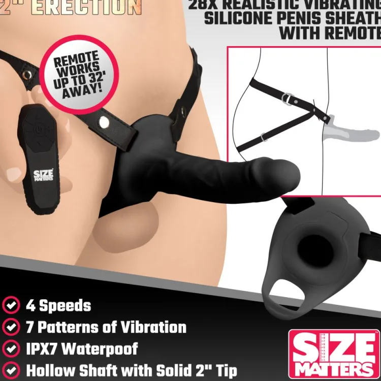Size Matters Penis Extenders & Sleeves>2 Inch Erection 28X Realistic Vibrating Silicone Penis Sheath with Remote