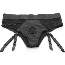 Strap U Anal Pegging Toys>Laced Seductress Crotchless Panty Harness with Garter Straps