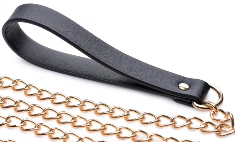 Master Series Leashes & Collars>Leashed Lover Black and Gold Chain Leash
