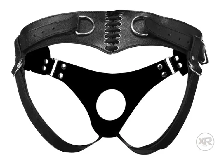 Strict Leather Vibrating Panties & Lingerie | Masks & Dress-Up Accessories>Leather Corset-Back Strap-On Harness