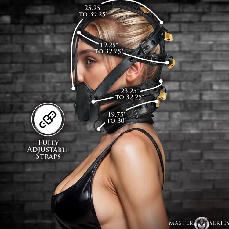 Master Series Ball Gags & Mouth Restraints | Masks & Dress-Up Accessories>Lockable Head Harness with Muzzle