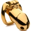Master Series Chastity Devices | Penis Rings>Midas 18K Gold-Plated Locking Chastity Cage