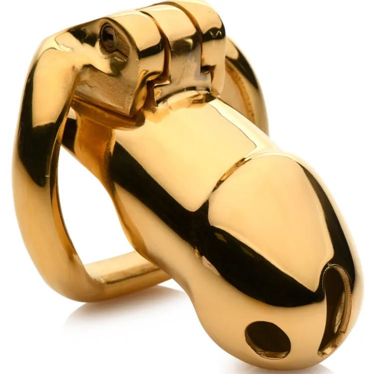 Master Series Chastity Devices | Penis Rings>Midas 18K Gold-Plated Locking Chastity Cage