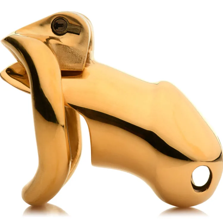 Master Series Chastity Devices | Penis Rings>Midas 18K Gold-Plated Locking Chastity Cage