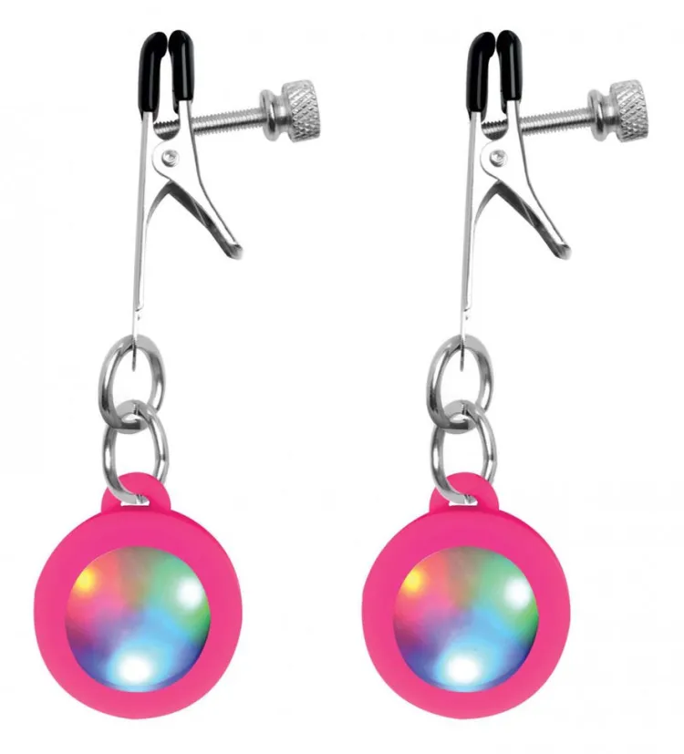 Charmed Nipple Clamps & Stimulators>Pink Circle Light-Up Charm Decorated Nipple Clamps