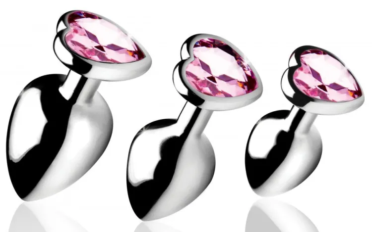 Booty Sparks Jewel Butt Plugs | Anal Starter Toys>Pink Heart Anal Plug Set