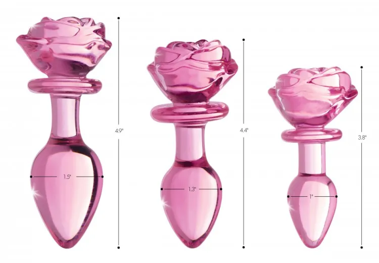 Booty Sparks Jewel Butt Plugs | Anal Starter Toys>Pink Rose Glass Anal Plug