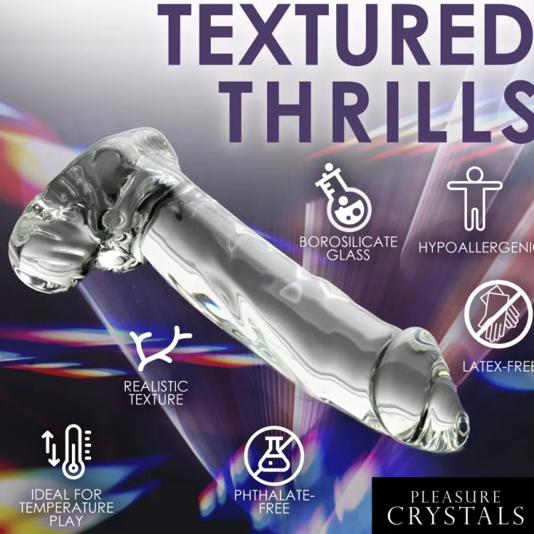 Pleasure Crystals Glass Dildos | Non-Representational Dildos>7.1" Glass Dildo w/ Balls