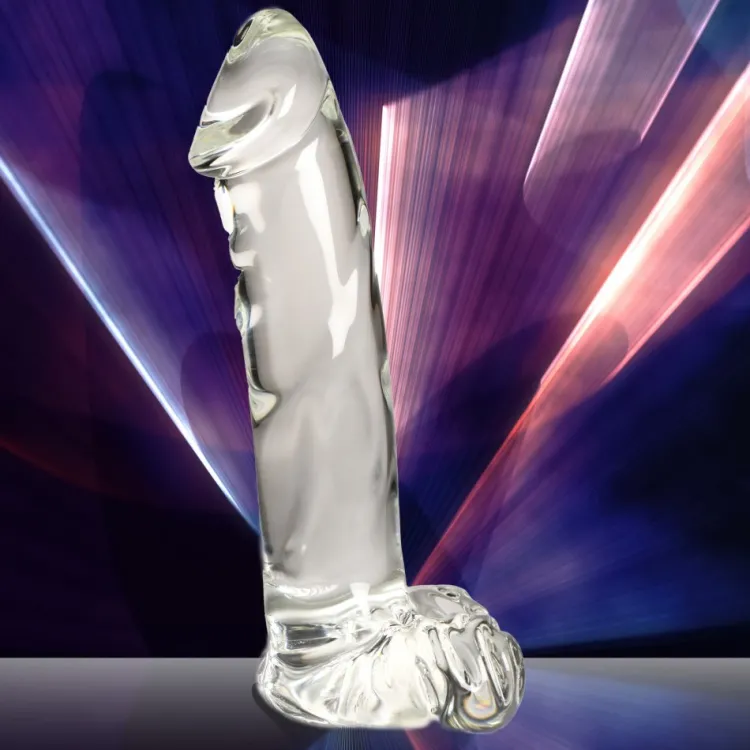 Pleasure Crystals Glass Dildos | Non-Representational Dildos>7.1" Glass Dildo w/ Balls