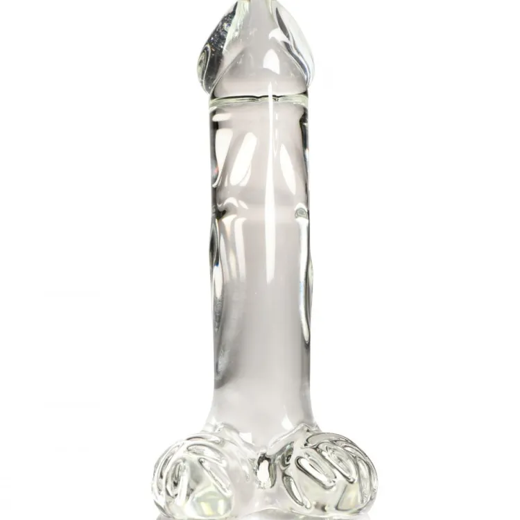 Pleasure Crystals Glass Dildos | Non-Representational Dildos>7.1" Glass Dildo w/ Balls