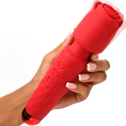 Bloomgasm Silicone Vibrators | Waterproof Vibrators>Pleasure Rose 10X Silicone Wand w/ Rose Attachment