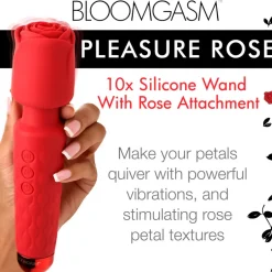 Bloomgasm Silicone Vibrators | Waterproof Vibrators>Pleasure Rose 10X Silicone Wand w/ Rose Attachment