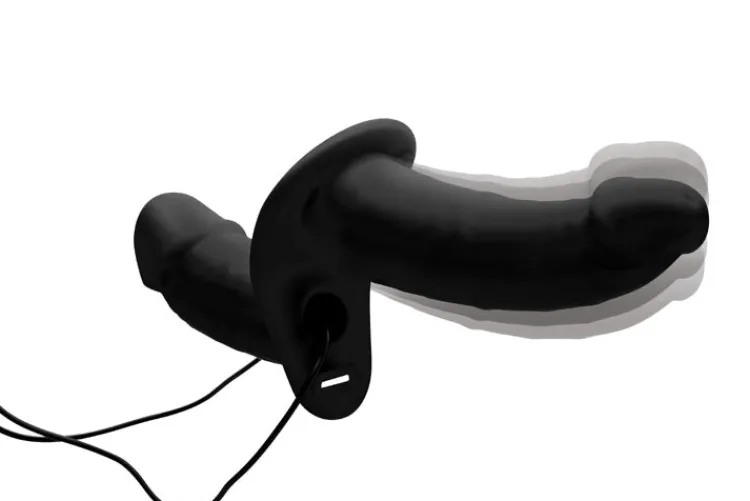 Strap U Anal Pegging Toys | Harness Compatible Dildos>Power Pegger Black Silicone Vibrating Double Dildo with Harness