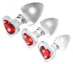 Booty Sparks Jewel Butt Plugs | Anal Starter Toys>Red Heart Gem Glass Anal Plug Set