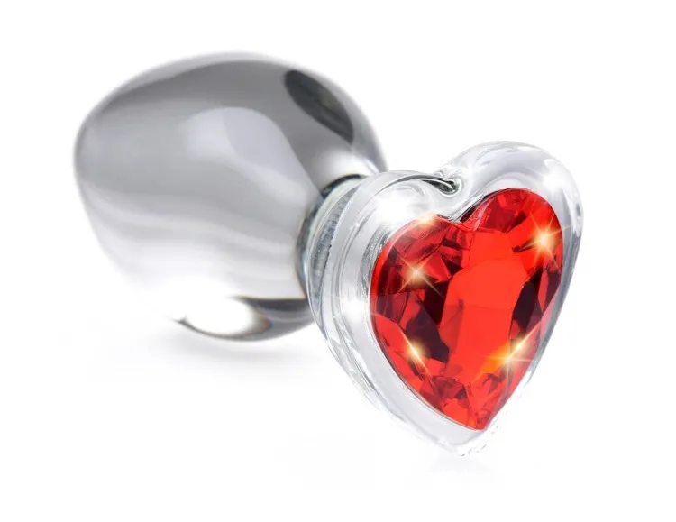 Booty Sparks Jewel Butt Plugs | Anal Starter Toys>Red Heart Gem Glass Anal Plug
