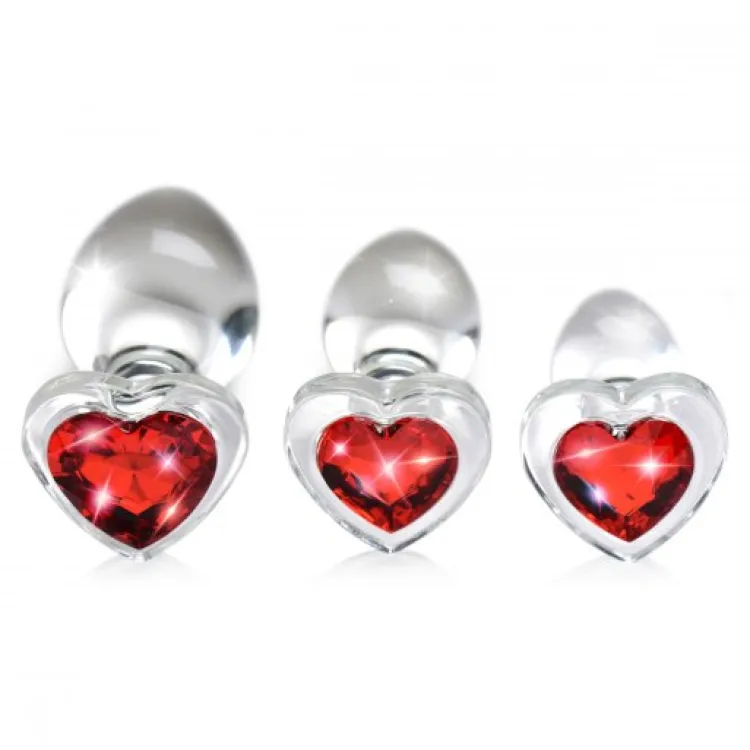 Booty Sparks Jewel Butt Plugs | Anal Starter Toys>Red Heart Gem Glass Anal Plug Set