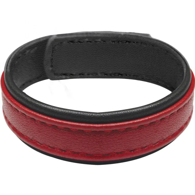 Strict Leather Penis Rings>Red Velcro Leather Cock Ring