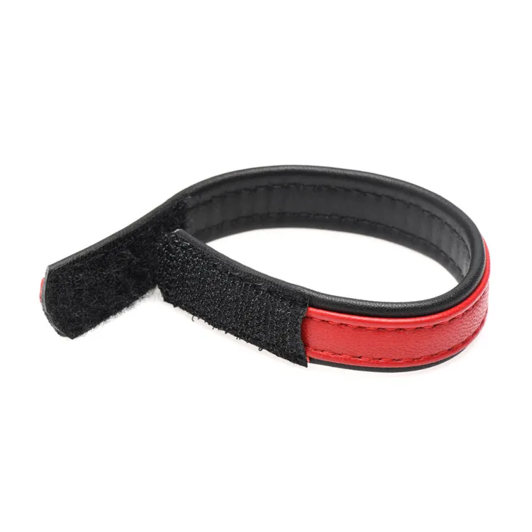 Strict Leather Penis Rings>Red Velcro Leather Cock Ring