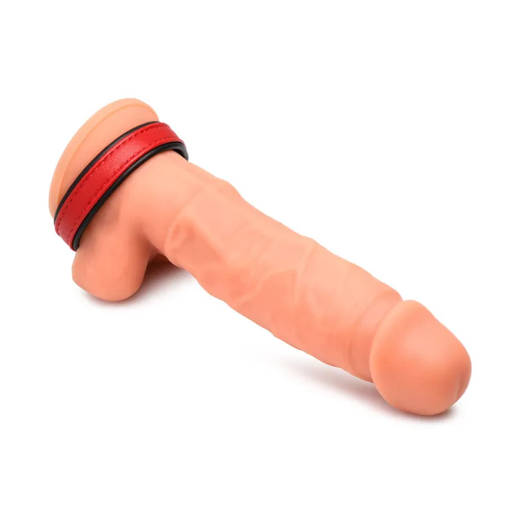 Strict Leather Penis Rings>Red Velcro Leather Cock Ring