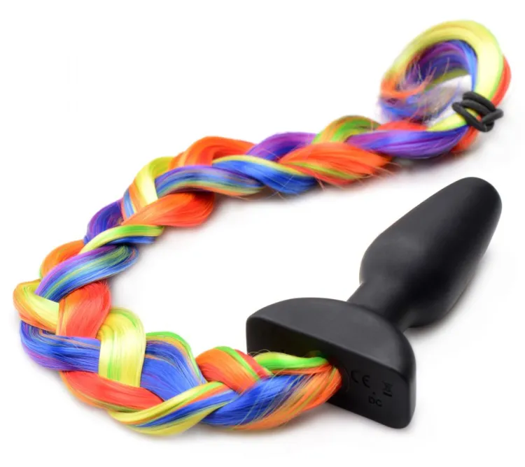 Tailz Butt Plug Tails | Vibrating Butt Plugs>Remote Control Vibrating Rainbow Pony Tail Anal Plug
