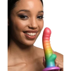 Curve Toys Anal Pegging Toys | Silicone Dildos>Ribbed Rainbow Silicone Dildo