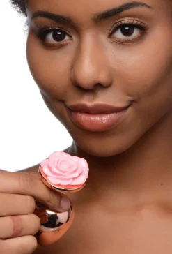 Booty Sparks Jewel Butt Plugs | Anal Starter Toys>Rose Gold Anal Plug with Pink Flower
