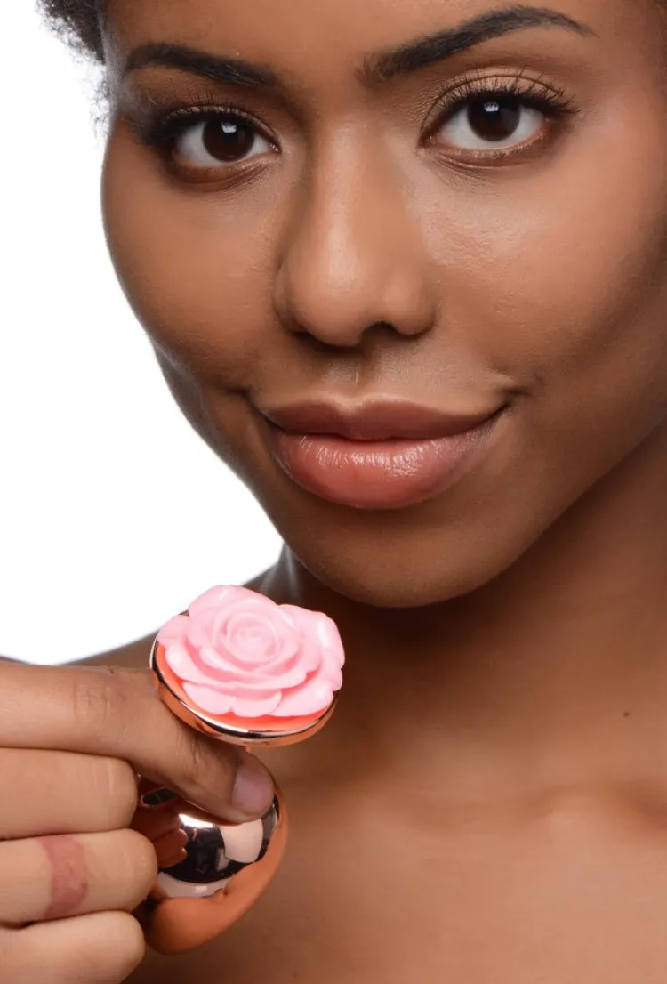 Booty Sparks Jewel Butt Plugs | Anal Starter Toys>Rose Gold Anal Plug with Pink Flower