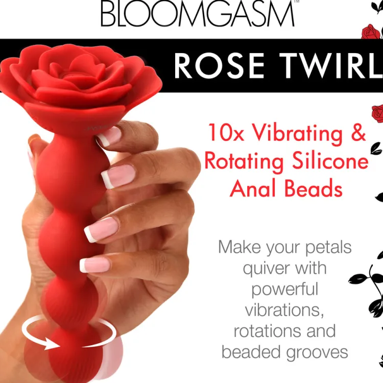 Bloomgasm Vibrating Butt Plugs | Anal Beads & Tools>Rose Twirl 10X Vibrating and Rotating Silicone Anal Beads