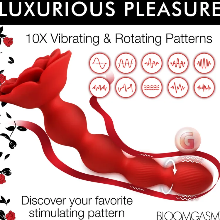 Bloomgasm Vibrating Butt Plugs | Anal Beads & Tools>Rose Twirl 10X Vibrating and Rotating Silicone Anal Beads