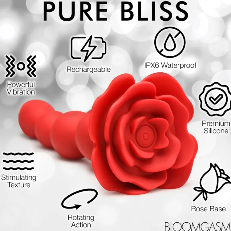 Bloomgasm Vibrating Butt Plugs | Anal Beads & Tools>Rose Twirl 10X Vibrating and Rotating Silicone Anal Beads