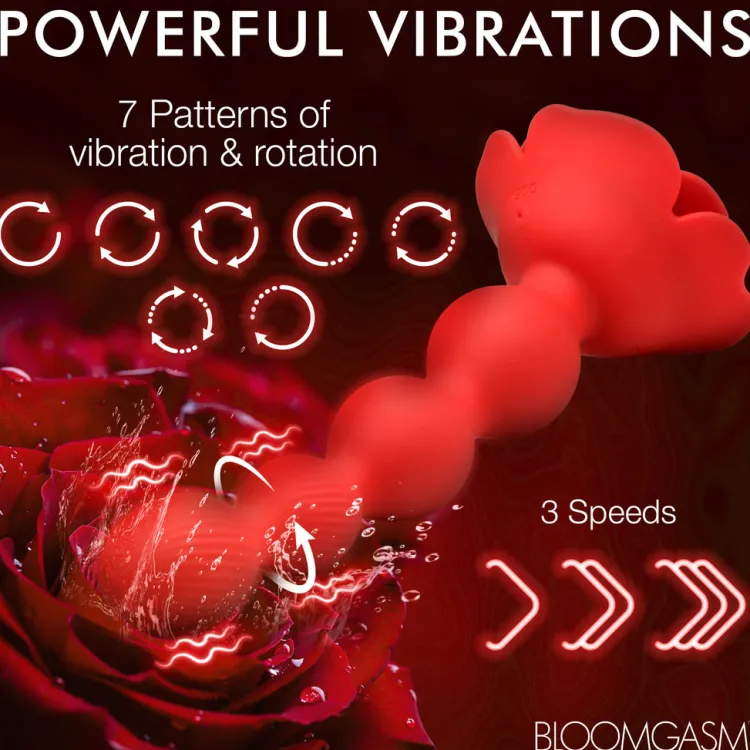 Bloomgasm Vibrating Butt Plugs | Anal Beads & Tools>Rose Twirl 10X Vibrating and Rotating Silicone Anal Beads