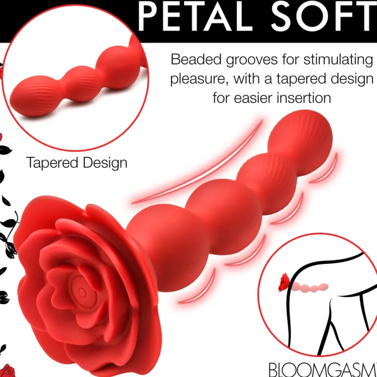 Bloomgasm Vibrating Butt Plugs | Anal Beads & Tools>Rose Twirl 10X Vibrating and Rotating Silicone Anal Beads
